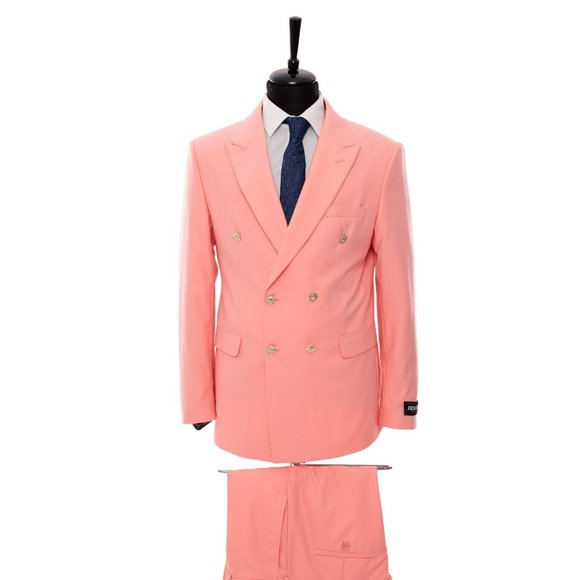 Pink Double Breasted Suit, 2-Piece Turkish Import - Picture 1 of 4